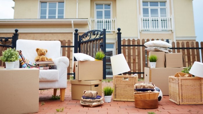 Packed household goods arranged for a domestic relocation