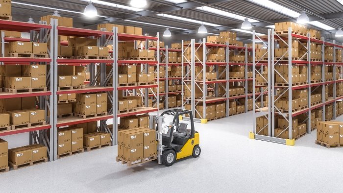 Organised storage space with packed cartons